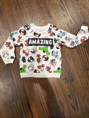 Marvel White 'Amazing' Kids Pullover Sweatshirt with Multicolor Prints